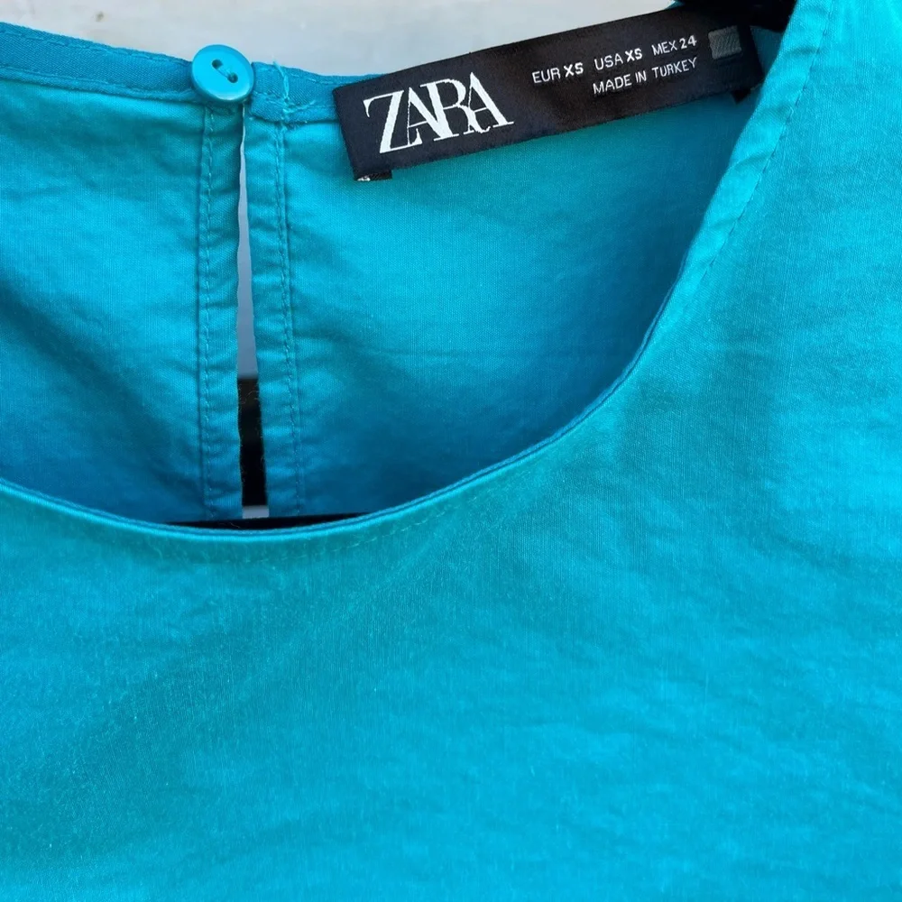 Zara Puff Sleeve Blouse Turquoise Size XS - Picture 6 of 6
